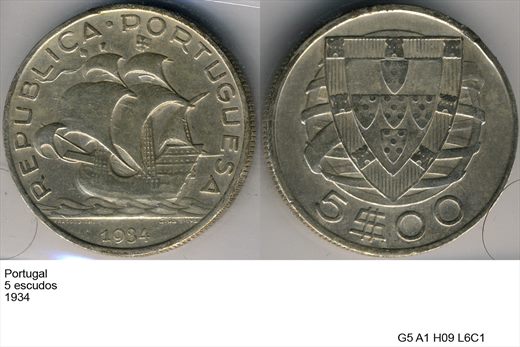 Portugal - Escudo 5 - 1934 - G5 A1 H09 L6C1