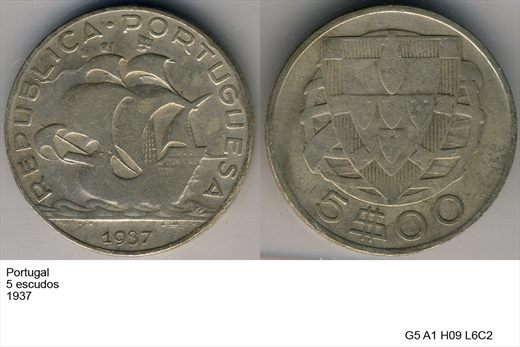 Portugal - Escudo 5 - 1937 - G5 A1 H09 L6C2
