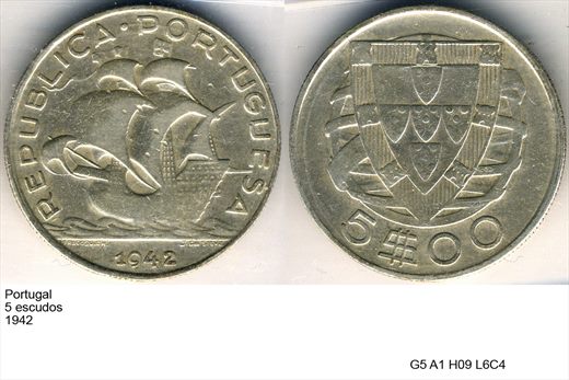 Portugal - Escudo 5 - 1942 - G5 A1 H09 L6C4