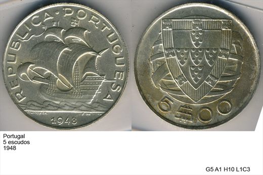Portugal - Escudo 5 - 1948 - G5 A1 H10 L1C3