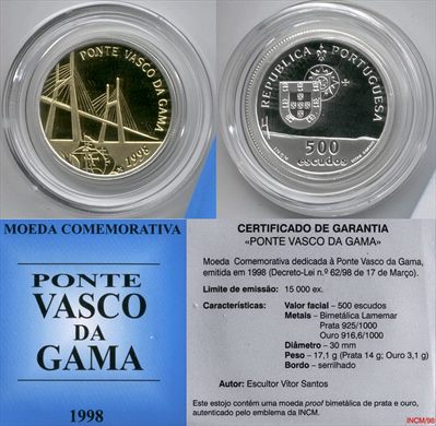 Portugal - Escudo 500 - 1998 (Ponte Vasco da Gama) proof bimetalica