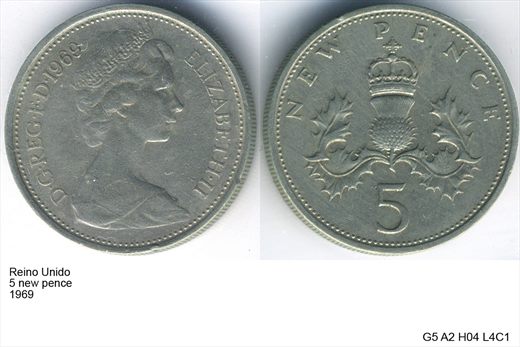 Reino Unido - New Pence 5 - 1969 - G5 A2 H04 L4C1