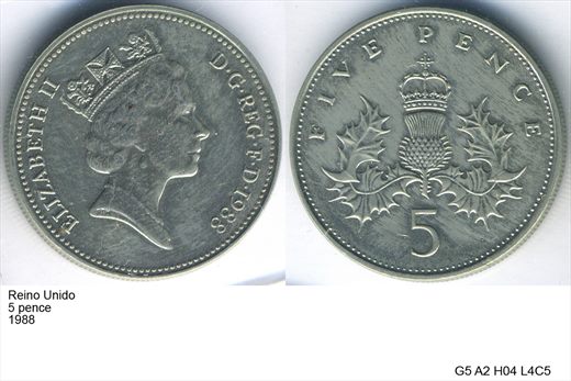 Reino Unido - Pence 5 - 1988 - G5 A2 H04 L4C5