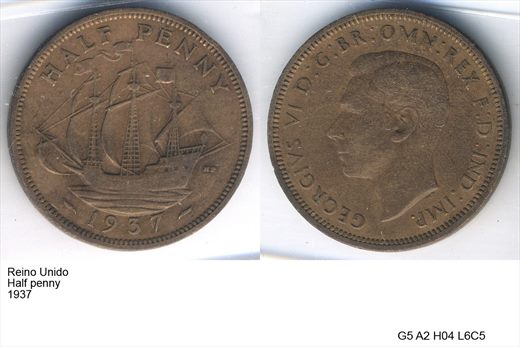 Reino Unido - Half Penny - 1937 - G5 A2 H04 L6C5