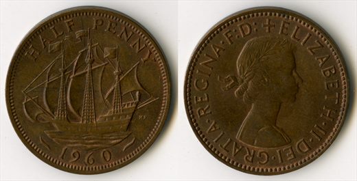 Reino Unido - Half Penny - 1960