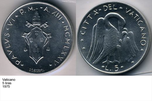 Vaticano - Lira 5 - 1975 - G6 A3 H06 L3C1
