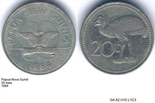 Papua-Nova Guine - Toea 20 - 1984 - G4 A2 H10 L1C3