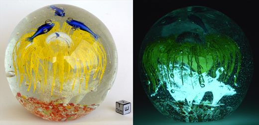 Esfera de vidro com motivo marinho - amarelo-azul-bolhas