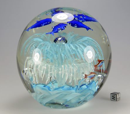 Esfera de vidro com motivo marinho - azul-bolhas