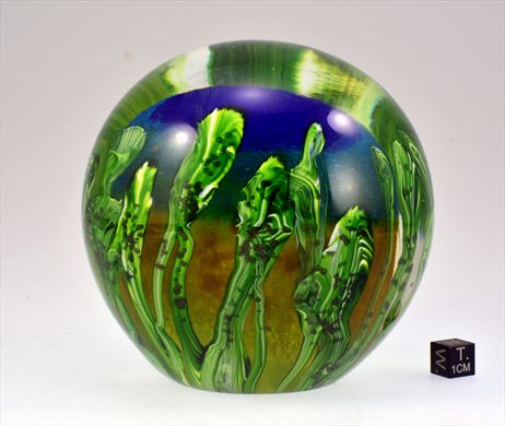 Esfera de vidro com motivo abstrato - azul-verde branco