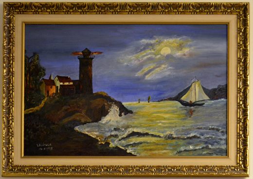 Quadro paisagem praia (oleo sobre tela)