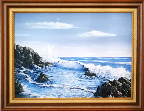 Pintura paisagem marinha com rochedos 83x65cm