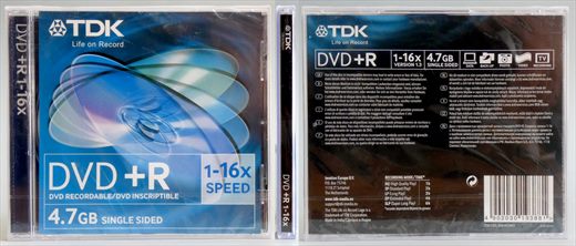 TDK DVD Plus R 4.7GB 1-16x speed
